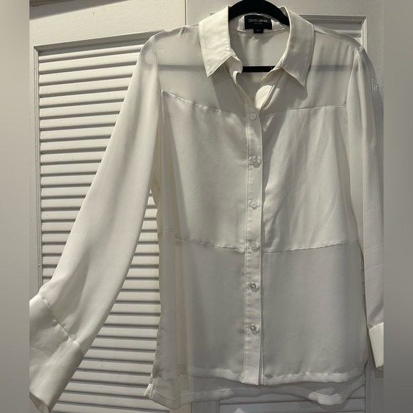 David Lerner “Marlo” solid & sheer button down blouse - Picture 3 of 6